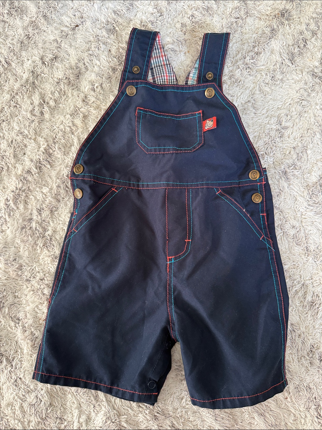 12-18m Please Mum Navy Boys Short Overalls With Red Stitching